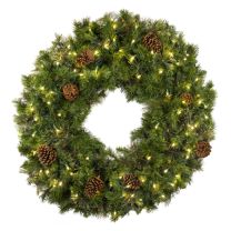 36" Deluxe Mixed Pine Wreath -  Lit with Warm White LEDs - No Bow