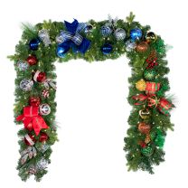 9'X14" Pre-Decorated Garland - Red Splendor/Sapphire Sky/Classic Holiday - Warm White