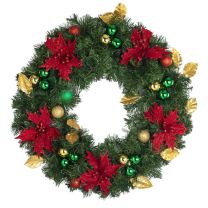 24" Unlit Decorated Wreath - Elegant Poinsettia - Bow Option Available