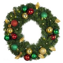 24" Lit LED Warm White Decorated Wreath - Traditional Décor - Bow Option Available