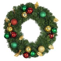 24" Lit LED Warm White Decorated Wreath - Traditional Décor - Bow Option Available