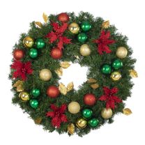 30" Unlit Decorated Wreath - Elegant Poinsettia - Bow Option Available