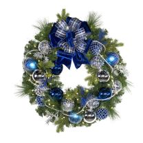 72" Pre-Decorated Wreath - Sapphire Sky - Warm White