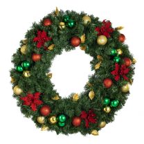 36" Unlit Decorated Wreath - Elegant Poinsettia - Bow Option Available