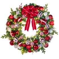 48" Pre-Decorated Wreath - Red Splendor - Warm White