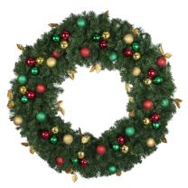 48" Unlit Decorated Wreath - Traditional Décor - Bow Option Available