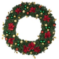 60" Unlit Decorated Wreath - Elegant Poinsettia - Bow Option Available