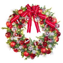 60" Pre-Decorated Wreath - Red Splendor - Warm White