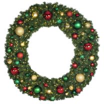 72" Lit LED Warm White Decorated Wreath - Colors of the Holidays - Bow Option Available