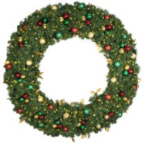 72" Lit LED Warm White Decorated Wreath - Traditional Décor - Bow Option Available