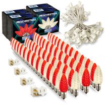 Light Line Kit - SPT-1 C9 100' White Cord, 12" spacing, 50 Warm White and 50 Red Bulbs, with 4 Male and Female Slide on Plugs