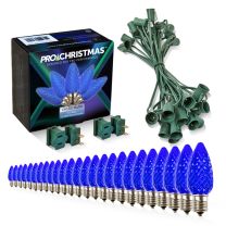 Light Line Kit - SPT-1 C9 25' Green Cord, 12" spacing, 25 Blue Bulbs, with 2 Male and Female Slide on Plugs