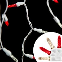 LED Icicle Lights - 70 Light Set - Warm White & Red