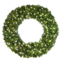 48" Lit Pure White Deluxe Oregon Fir Wreath - Bow Option Available