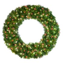 48" Deluxe Oregon Fir Wreath - Lit with Pure White and Red LEDS - No Bow