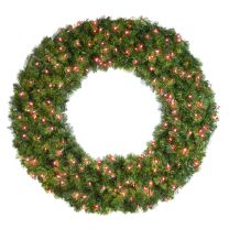 48" Lit Red Deluxe Oregon Fir Wreath - Bow Option Available