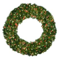 60" Lit Pure White and Red Deluxe Oregon Fir Wreath - Bow Option Available