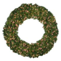 60" Lit Red Deluxe Oregon Fir Wreath - Bow Option Available