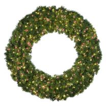 60" Lit Warm White and Red Deluxe Oregon Fir Wreath - Bow Option Available