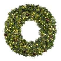 72" Deluxe Mixed Pine Wreath -  Lit with Warm White LEDs - No Bow