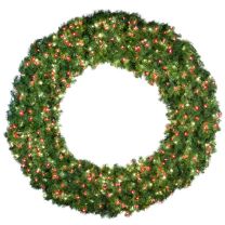 72" Deluxe Oregon Fir Wreath - Lit with Pure White and Red LEDs - No Bow