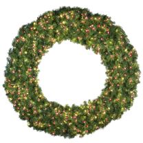 72" Lit Warm White and Red Deluxe Oregon Fir Wreath - Bow Option Available