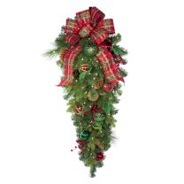 44" Pre-Decorated Teardrop Spray - Classic Holiday - Warm White