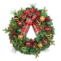 30" Pre-Decorated Wreath - Classic Holiday - Warm White