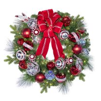30" Pre-Decorated Wreath - Red Splendor - Warm White
