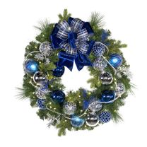 30" Pre-Decorated Wreath - Sapphire Sky - Warm White