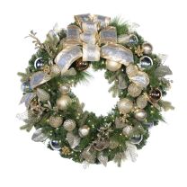 60" Pre-Decorated Wreath - Champagne Shimmer - Warm White