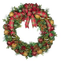 60" Pre-Decorated Wreath - Classic Holiday - Warm White