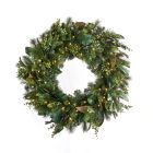 30" Mixed Pine Magnolia Berry Wreath - Warm White