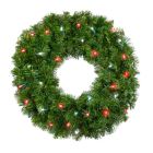 24" Deluxe Oregon Fir Wreath - Lit with Pure White and Red LEDs - No Bow