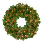 30" Deluxe Oregon Fir Wreath - Lit with  Red LEDs - No Bow