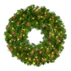 30" Deluxe Oregon Fir Wreath - Lit with Warm White and Red LEDs - No Bow