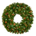 36" Deluxe Oregon Fir Wreath -  Lit with Pure White and Red LEDs - No Bow