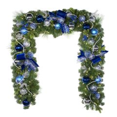 9'X14" Pre-Decorated Garland - Sapphire Sky - Warm White