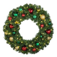 36" Lit LED Warm White Decorated Wreath - Colors of the Holidays - Bow Option Available