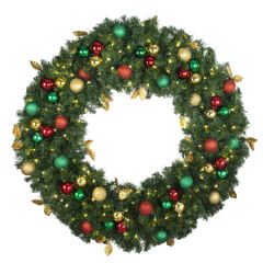 48" Lit LED Warm White Decorated Wreath - Traditional Décor - Bow Option Available